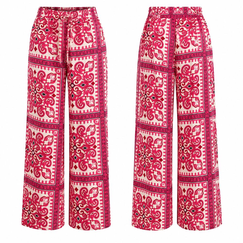 House of Harlow 1960 - Pink Paisley Wide Leg Palazzo Pants Size M Boho Resort